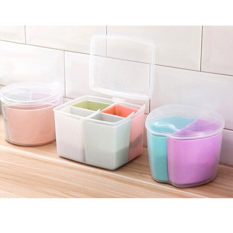 Household Kitchen Split Combined Fresh Box Three Grid Spice Box with Spoon, Round, Square, Apple Shape