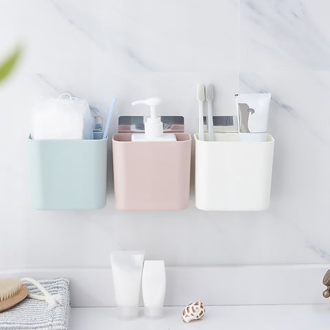 Bathroom Rack Wall-mounted Suction Cup Free Punch Storage Box Washstand Toothbrush Toothpaste Rack, White, Pink, Green