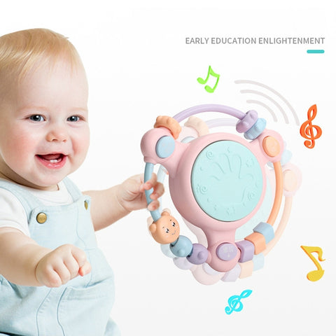 Baby Music Hand Drum Multi-function Early Education Puzzle Rattle Toy, Pink, Blue