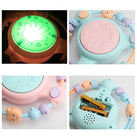 Baby Music Hand Drum Multi-function Early Education Puzzle Rattle Toy, Pink, Blue