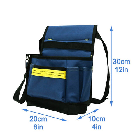 Electrician Maintenance Adjustable Multi-pocket Hardware Tool Belt Bag Multi-function Storage Bag, Black, Blue
