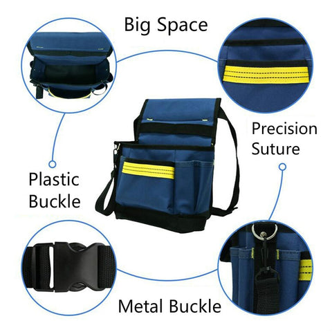 Electrician Maintenance Adjustable Multi-pocket Hardware Tool Belt Bag Multi-function Storage Bag, Black, Blue