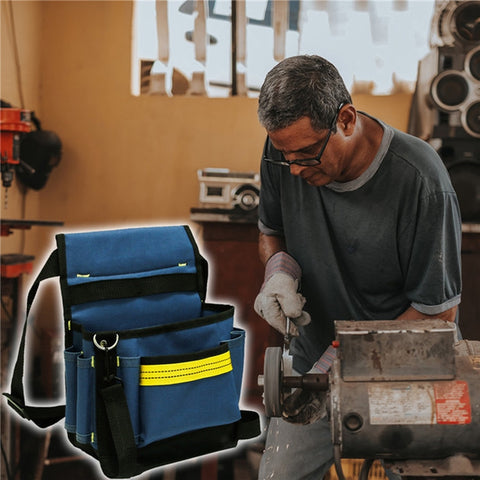 Electrician Maintenance Adjustable Multi-pocket Hardware Tool Belt Bag Multi-function Storage Bag, Black, Blue