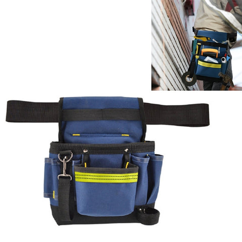 Electrician Maintenance Adjustable Multi-pocket Hardware Tool Belt Bag Multi-function Storage Bag, Black, Blue