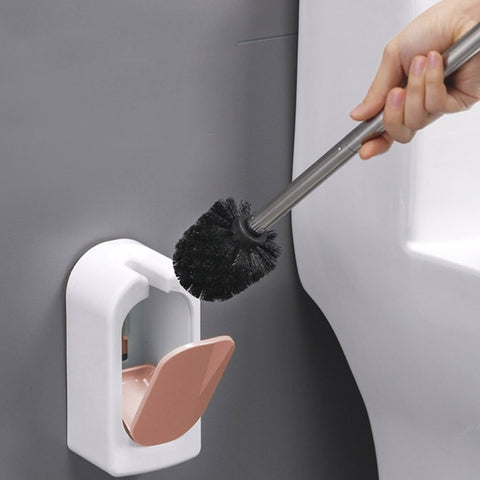 Bathroom Toilet Wall-mounted Toilet Brush Set with Soft Hair and Long Handle Without Dead Corners, Pink, Blue, Green, Grey