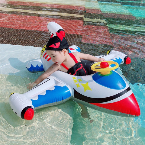 Children Thickened Inflatable Airplane Shape Seat Mount Swimming Ring, Airplane(Blue), Airplane(White)