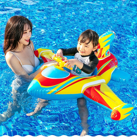 Children Thickened Inflatable Airplane Shape Seat Mount Swimming Ring, Airplane(Blue), Airplane(White)