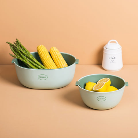 Kitchen Rice Pan Double-dish Vegetable Drain Basket Plastic Fruit Basket, U Shape Light Green, U Shape Dark Red, U Shape Light Gray, O Shape Light Green, O Shape Dark Red