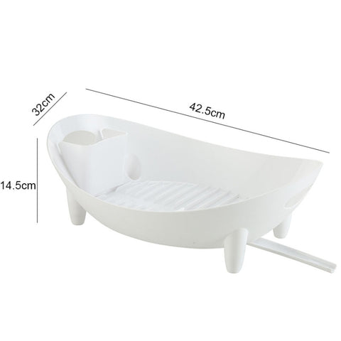 Tableware Storage Drain Dish Rack Multi-function Kitchen Utensil Rack, White, Gray