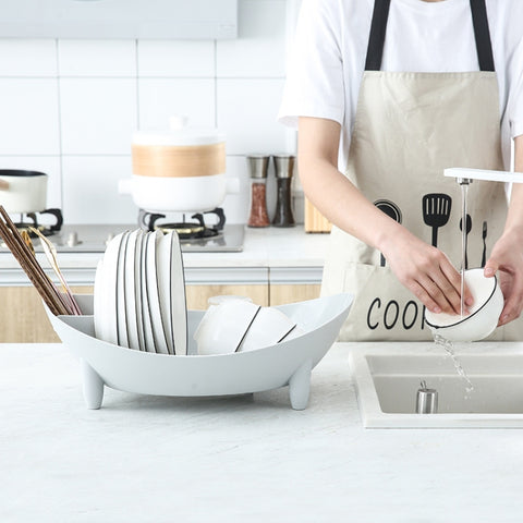 Tableware Storage Drain Dish Rack Multi-function Kitchen Utensil Rack, White, Gray
