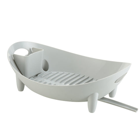 Tableware Storage Drain Dish Rack Multi-function Kitchen Utensil Rack, White, Gray
