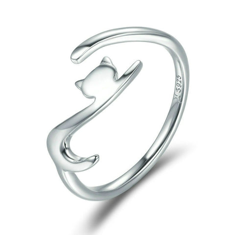 Naughty Cat Sterling Silver Ring Fashion Open Ring, SCR220-B, SCR220