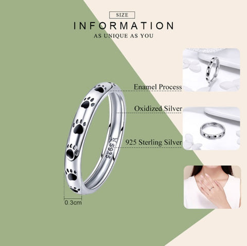 Pet Footprint Ring S925 Sterling Silver Oil Drop Ring, 5, 6, 7, 8, 9