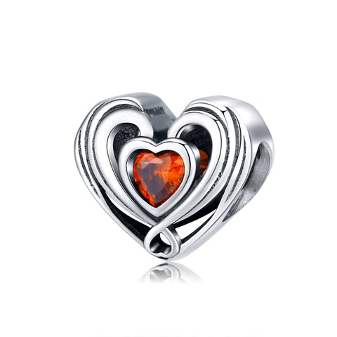 S925 Heart-shaped Sterling Silver Loose Beads DIY Bracelet Accessories, SCC1472