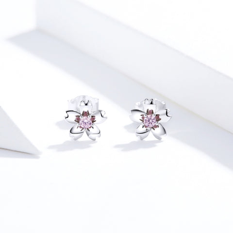 Sterling Silver Flower Earrings S925 Temperament Simple Zircon Earrings, SCE784