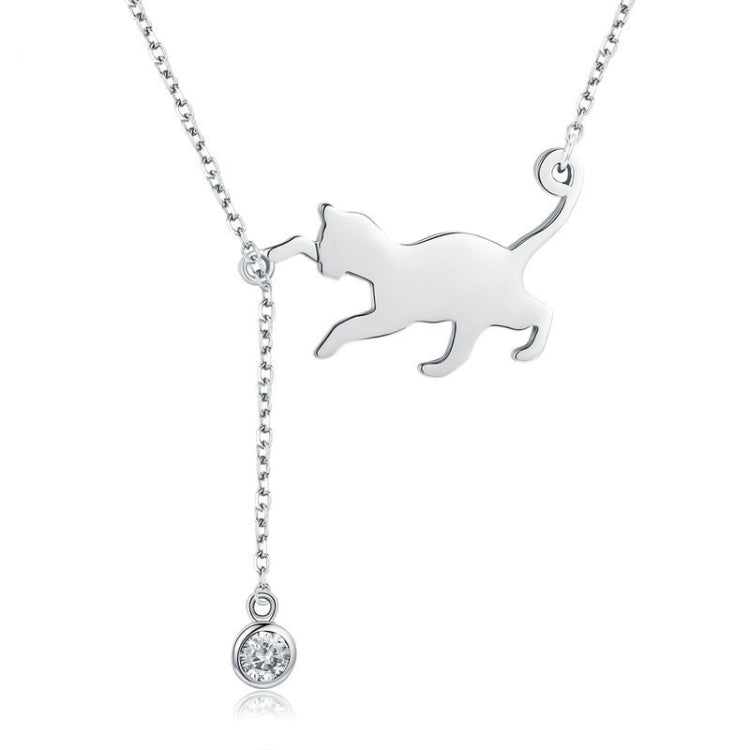 Naughty Kitten S925 Sterling Silver With Zircon Necklace, SCN232