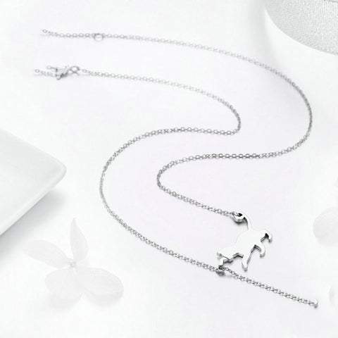 Naughty Kitten S925 Sterling Silver With Zircon Necklace, SCN232