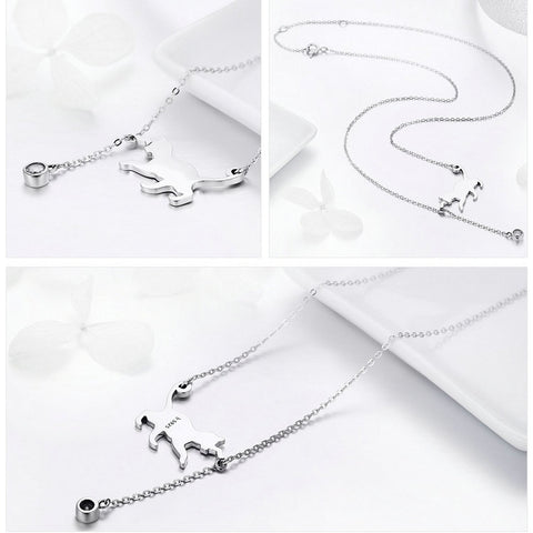Naughty Kitten S925 Sterling Silver With Zircon Necklace, SCN232