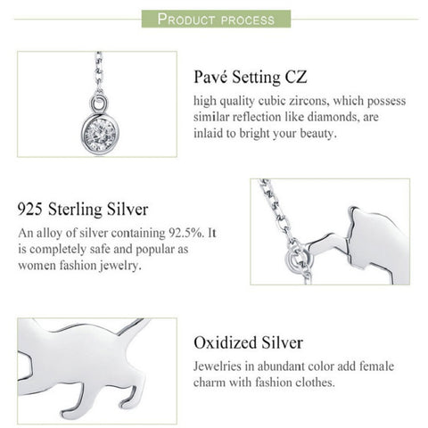 Naughty Kitten S925 Sterling Silver With Zircon Necklace, SCN232