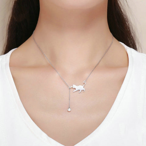 Naughty Kitten S925 Sterling Silver With Zircon Necklace, SCN232