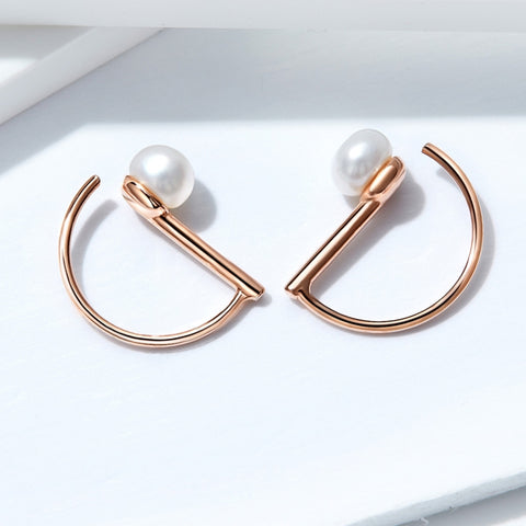 S925 Sterling Silver Shell Beads Simple Earrings, Rose Gold, White