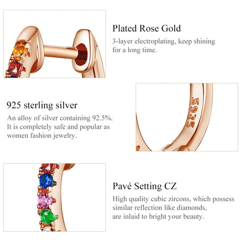 Sterling Silver Rainbow Earrings S925 Zircon Earrings, Rose Gold, Gold, White