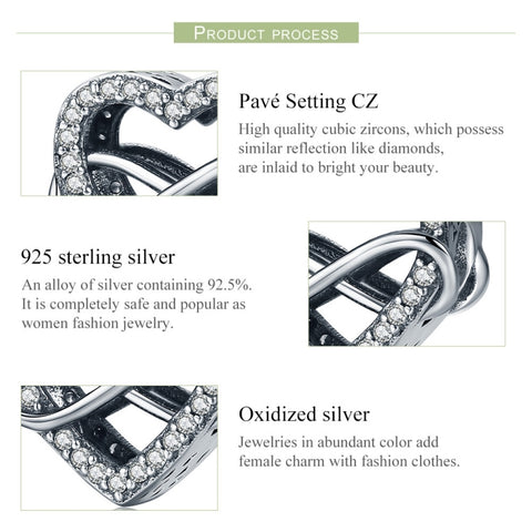 S925 Sterling Silver Heart-shaped Hollow Diamond Beads DIY Bracelet Accessories, SCC432