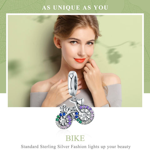 S925 Sterling Silver Bicycle Pendant Color Inlaid Zircon Beads DIY Bracelet Charm Accessories, Pendant, Pendant + Bare Chain