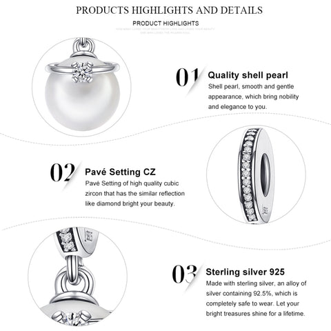 S925 Sterling Silver Elegant Pearl Charm DIY Bracelet Accessories, SCC137