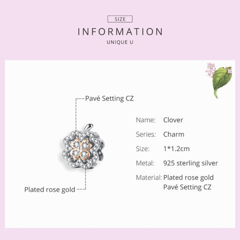 Four Leaf Clover Zircon Beaded S925 Sterling Silver DIY Bracelet Accessories, SCC1247