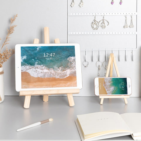 Wooden Desktop Mobile Phone Ipad Stand Flat Folding Mini Easel, Large, Small