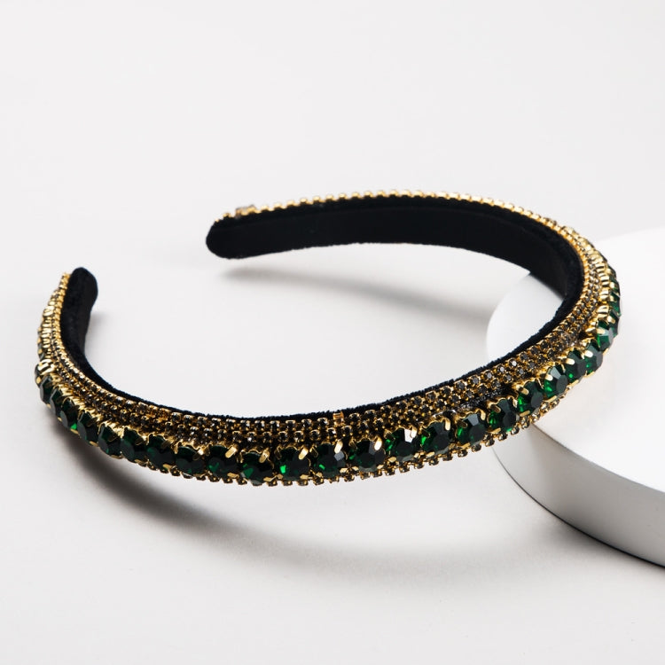 Multi-layer Glass Rhinestones Headband Full Rhinestones Gold Velvet Hairband, Green, Black, Coffee