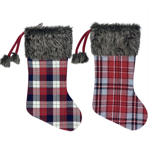 Christmas Tree Pendant Christmas Ornaments Christmas Socks Gingham Gift Bag, Light, Dark