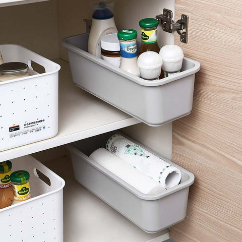 Wall-mounted Drawer Type Kitchen Spice Rack Perforation-free Household Cabinets & Kitchenware Storage Rack, White, Gray