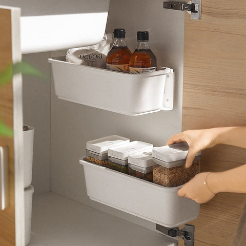Wall-mounted Drawer Type Kitchen Spice Rack Perforation-free Household Cabinets & Kitchenware Storage Rack, White, Gray