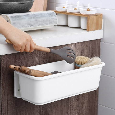 Wall-mounted Drawer Type Kitchen Spice Rack Perforation-free Household Cabinets & Kitchenware Storage Rack, White, Gray