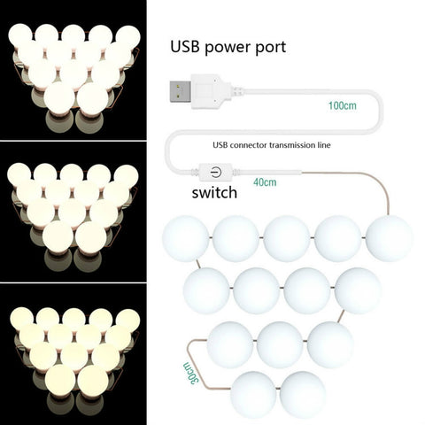 Mirror Front Light Dimmable Makeup Mirror USB Touch Control Light, 2 LEDs, 6  LEDs, 10  LEDs, 14  LEDs