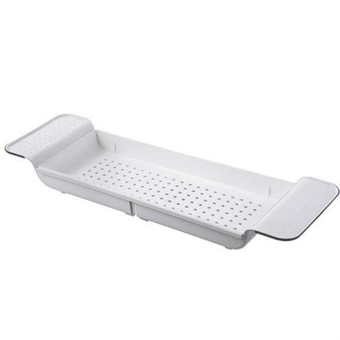 Retractable Drain Bathtub Rack Bathroom Plastic Soaking Tub Rack Bathtub Shower Storage Rack, White+Gray