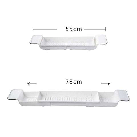 Retractable Drain Bathtub Rack Bathroom Plastic Soaking Tub Rack Bathtub Shower Storage Rack, White+Gray