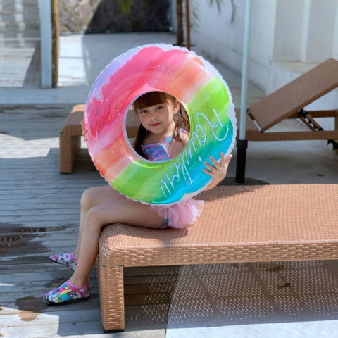 Gradient Color Rainbow Flowers Children Thickened PVC Swimming Ring, 60cm, 70cm, 80cm, 90cm