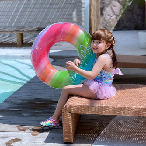 Gradient Color Rainbow Flowers Children Thickened PVC Swimming Ring, 60cm, 70cm, 80cm, 90cm