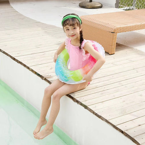 Gradient Color Rainbow Flowers Children Thickened PVC Swimming Ring, 60cm, 70cm, 80cm, 90cm