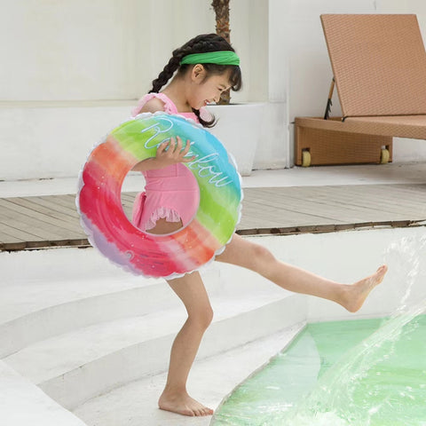 Gradient Color Rainbow Flowers Children Thickened PVC Swimming Ring, 60cm, 70cm, 80cm, 90cm
