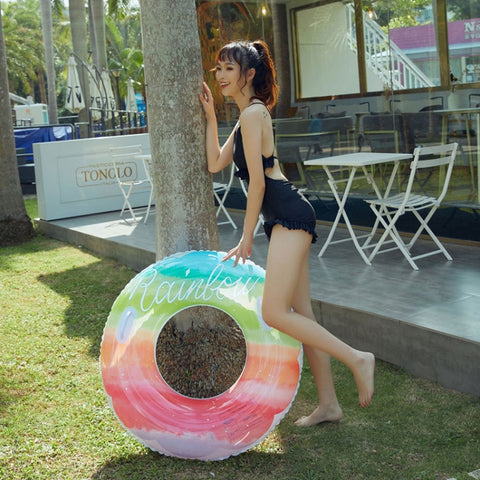 Gradient Color Rainbow Flowers Children Thickened PVC Swimming Ring, 60cm, 70cm, 80cm, 90cm