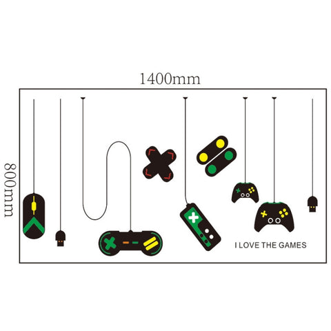 2 PCS Game Console Game Handle Chandelier Wall Stickers Internet Cafe Study Computer Desk Background Sticker