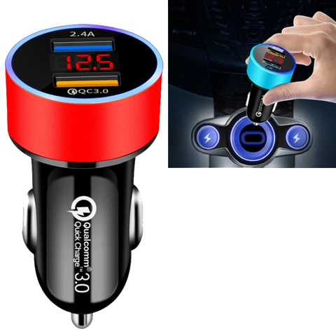 2 PCS Aluminum Ring 5V3.1A Display Car Charger  QC3.0+3.1A Aluminum Alloy Multi-function Halo Digital Display Car Charger, WMY-C030 (Gold), WMY-C030 (Snow Silver), WMY-C030 (Elegant Black), WMY-C030 (Sapphire Blue), WMY-C030 (Champagne Red)