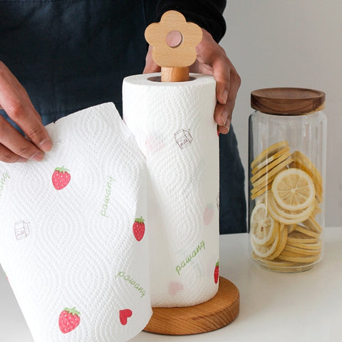 Kitchen Vertical Solid Wood Roll Paper Holder Small Flower Lazy Rag Rack, Vertical Rag Rack