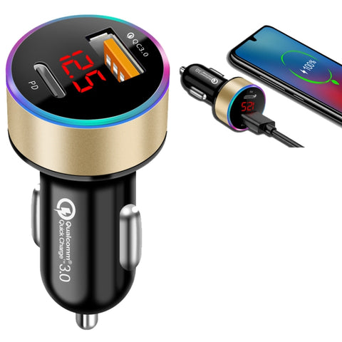 Aluminum Alloy Digital Display PD+QC3.0 Car Charger Multifunctional Car Charger, Elegant Black, Gold, Snowflake Silver