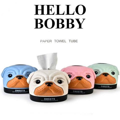 Creative Wheat Bobbi Dog Tissue Box Living Room Bedroom Desktop Pumping Paper Roll Paper Storage Box, Green, Blue, Pink, Beige