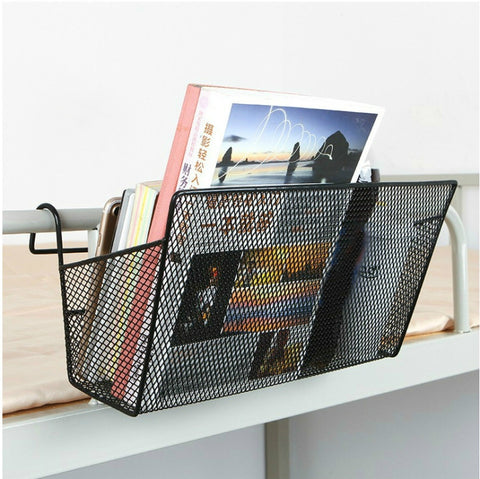 Dormitory Upper Bunk Bedside Storage Rack Bedside Hanging Basket Hook, Black Hanging Basket + Black Hook, White Hanging Basket + White Hook